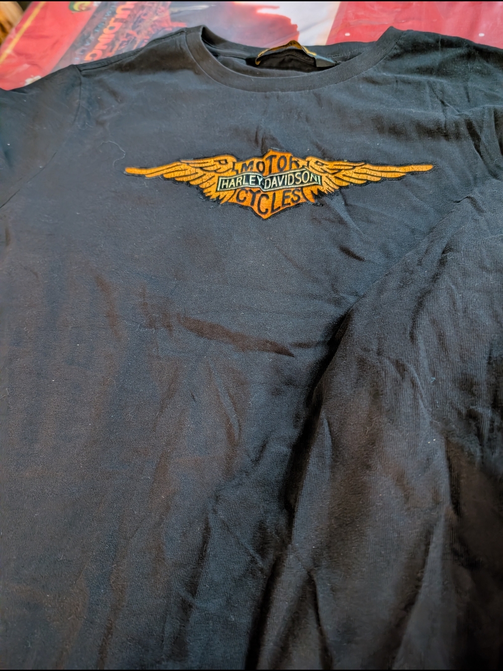 Harley-Davidson Black Tee with Gold Wing Logo - Picture 1 of 5